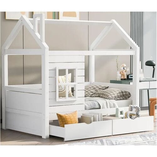 ModernLuxe Kajuitbed 80x160 cm met 2 lades - huisvormig - massief hout - Wit