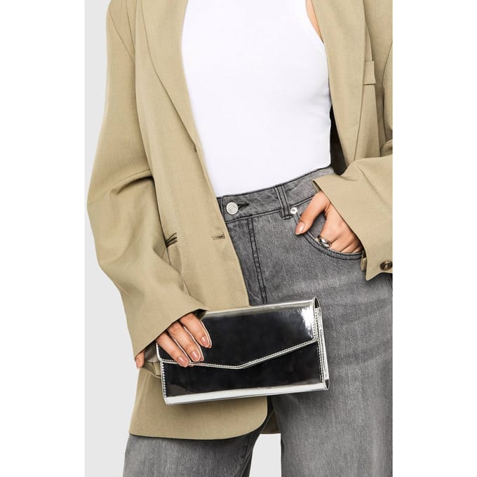 boohoo Dames Structured Fold Over Clutch Tas | Zilver