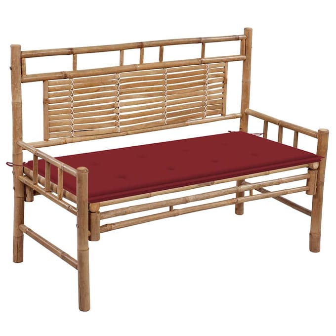 vidaXL - Tuinbank - met - kussen - 120 - cm - bamboe