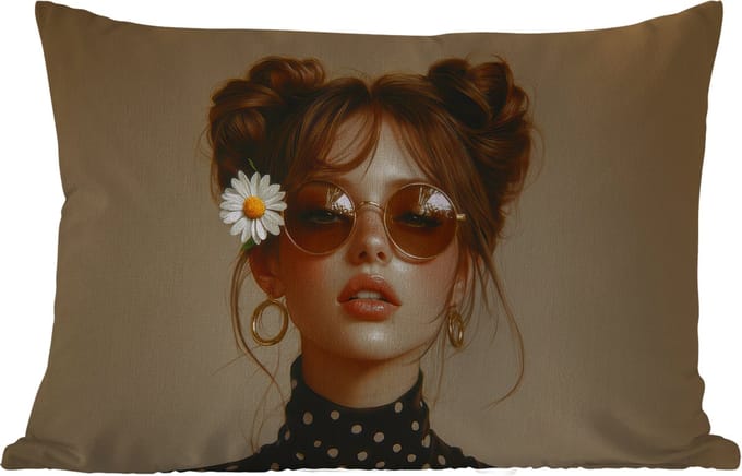 Buitenkussens - Tuin - Vrouw - Beige - Bloem - Modern - Portret - 50x30 cm