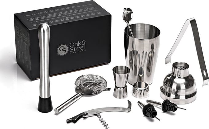 PRO Cocktail Set 10-delig - Rvs Barset met Shaker - Maatbeker - Stamper Zeef - Mixer - Cocktailshaker
