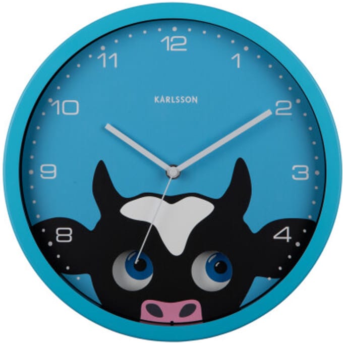 Karlsson - Wandklok Peekaboo Cow - Blauw- Ø30,8cm
