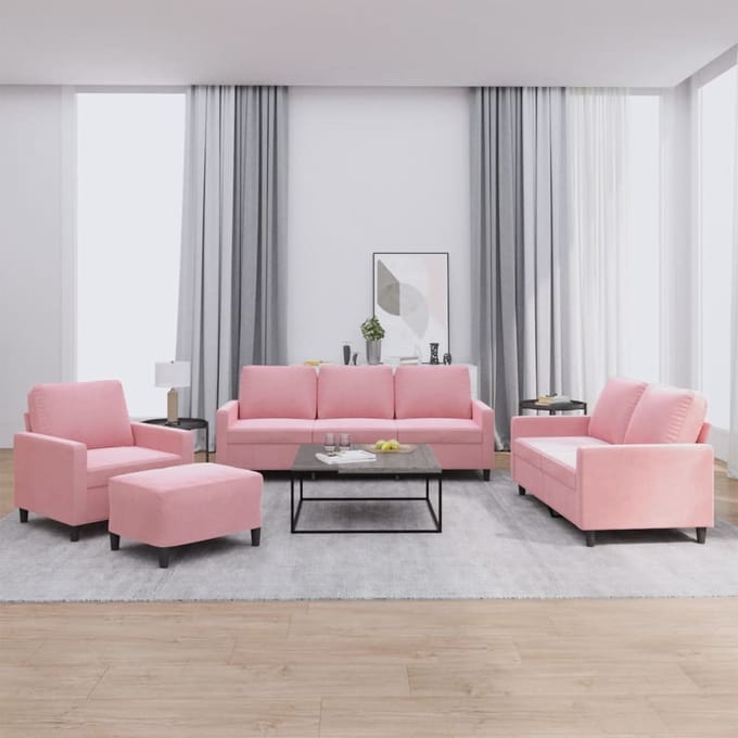 vidaXL - 4-delige - Loungeset - met - kussens - fluweel - roze