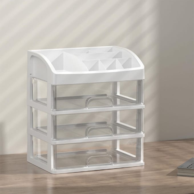 Bureau-organizer 3 Lades Transparant Plastic Bureauopslag voor Kantoorartikelen Make-up Organizer white