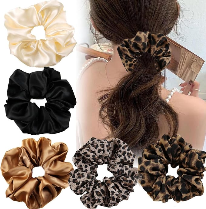Set van 4 Satijnen Scrunchies voor Lang en Krullend Haar - Haarbanden voor Dames, Elastische Haaraccessoires