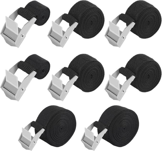 Korte Zwarte Polyester Spanbanden - Verstelbare Sjorbanden met Zinklegeringsclips - Set van 8 Stuks