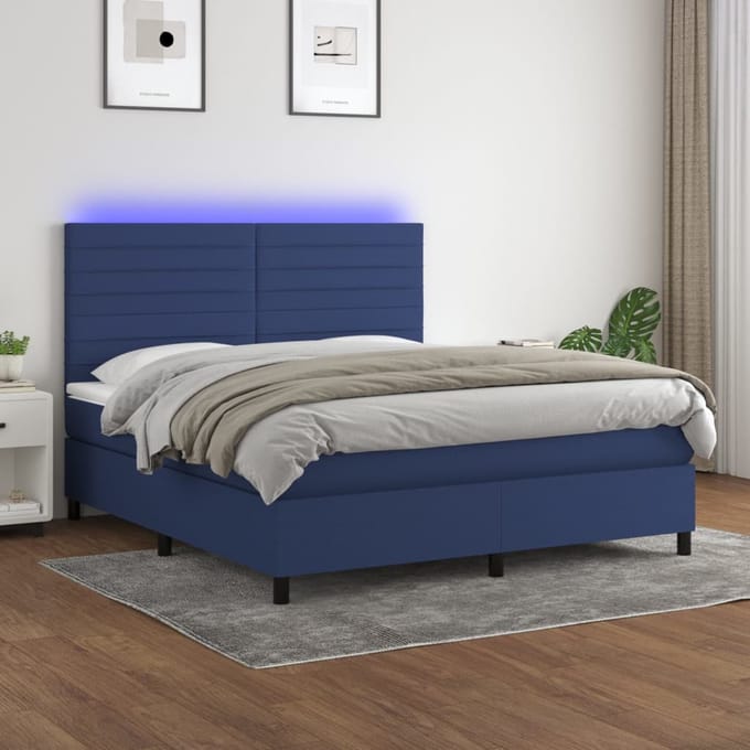 vidaXL - Boxspring - met - matras - en - LED - stof - blauw - 180x200 - cm
