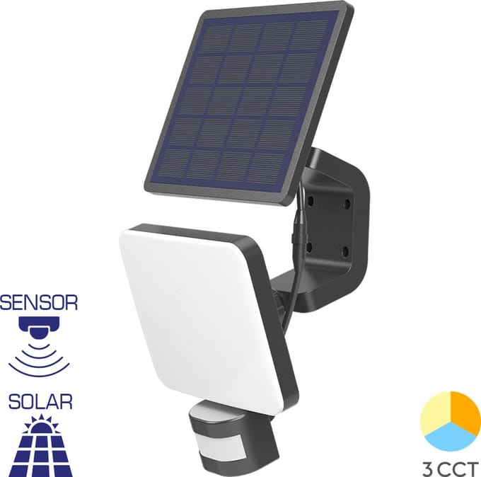 Braytron - LED Solar Schijnwerper incl. sensor - 15W 1500lm - Lichtkleur verstelbaar - IP54