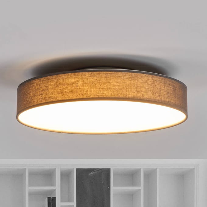 Lindby LED plafondlamp Saira, Ø 40 cm, grijs, textiel
