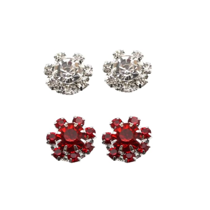 Clipoorbellen 2 paar wit en rood strass1.5 cm