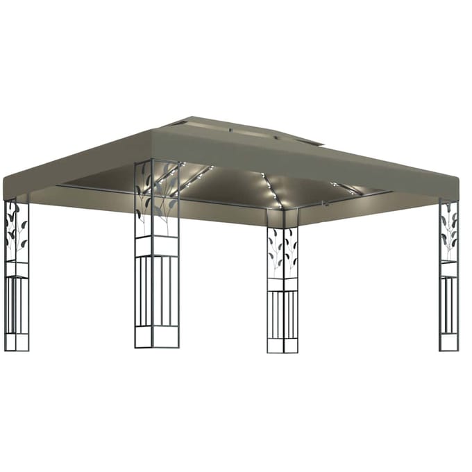 vidaXL - Prieel - met - dubbel - dak - en - LED-lichtslinger - 3x4 - m - taupe