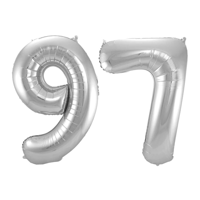 Folieballon 97 jaar - Zilver - 86 cm