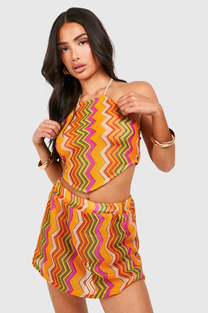 boohoo Dames Petite Zig Zag Strand Minirok | Oranje | Maat: 36