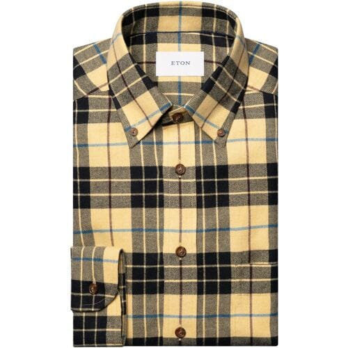 Eton Overhemd Cotton Flanel Button-Down Check Pattern Geel / male