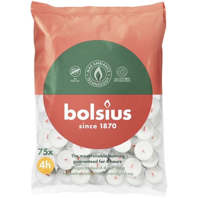 Bolsius Theelichten Wit 4 branduren - 75 stuks