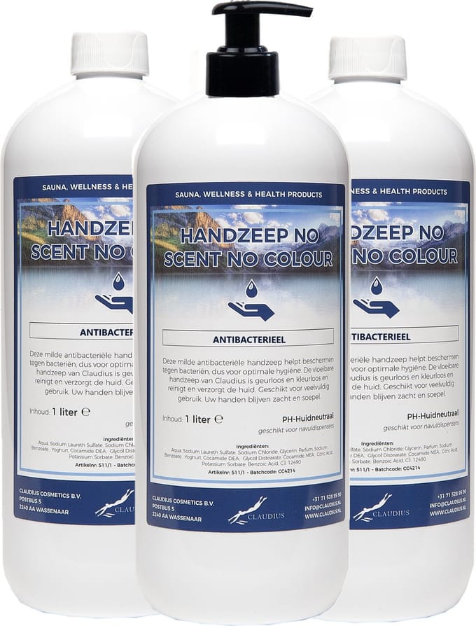 Handzeep No Scent, No Colour 1 liter - met gratis pomp - set van 3 stuks