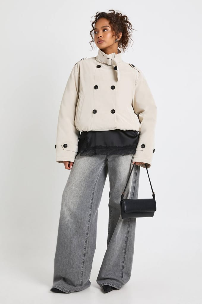 boohoo Dames Puffer Trench Coat | Stone | Maat: 14