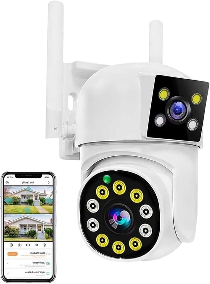 Beveiligingscamera Dubbele Lens - IP Camera Buiten - Huis Beveiligen - AI Automatische Tracking - 10 mm - Wit