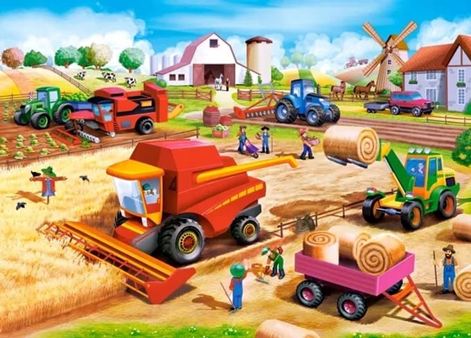 Castorland Boerderij Puzzel 60 Stukken - Tractor & Oogstmachine