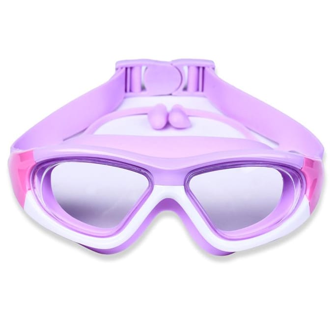 Lunettes de natation professionnelles pour enfants avec bouchons d'oreilles, anti-buée, UV, silicone, étanches violet