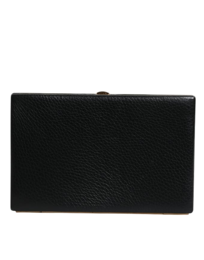 Zwarte Leren Gouden Frame Clutch Avondfeest Handtas