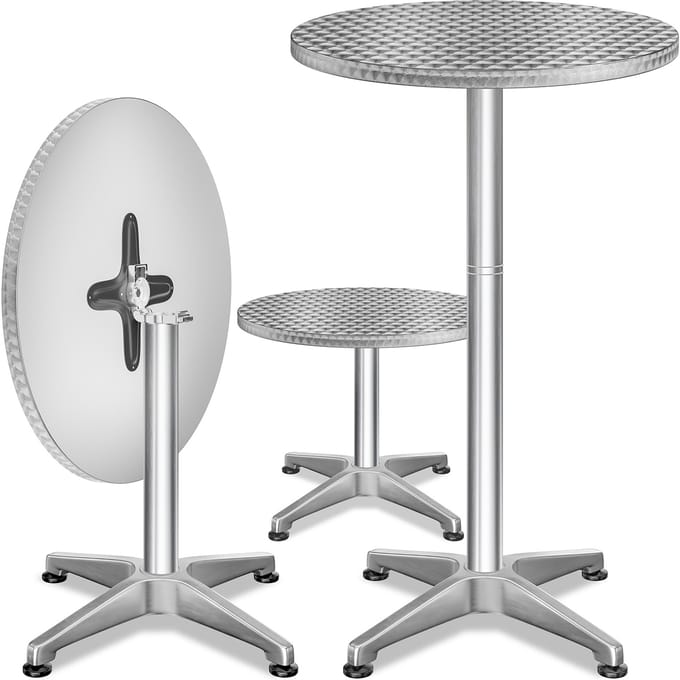 Statafel set van 2 Zilver aluminium Ø60cm inklapbaar, in hoogte verstelbaar