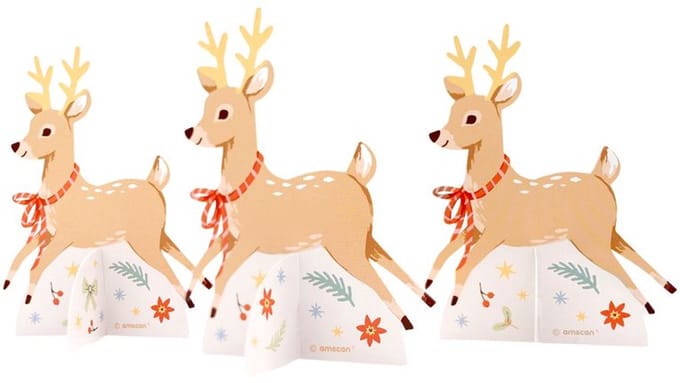 8 naamkaartjes met herten in de winter in het bos, 10x7,7 cm