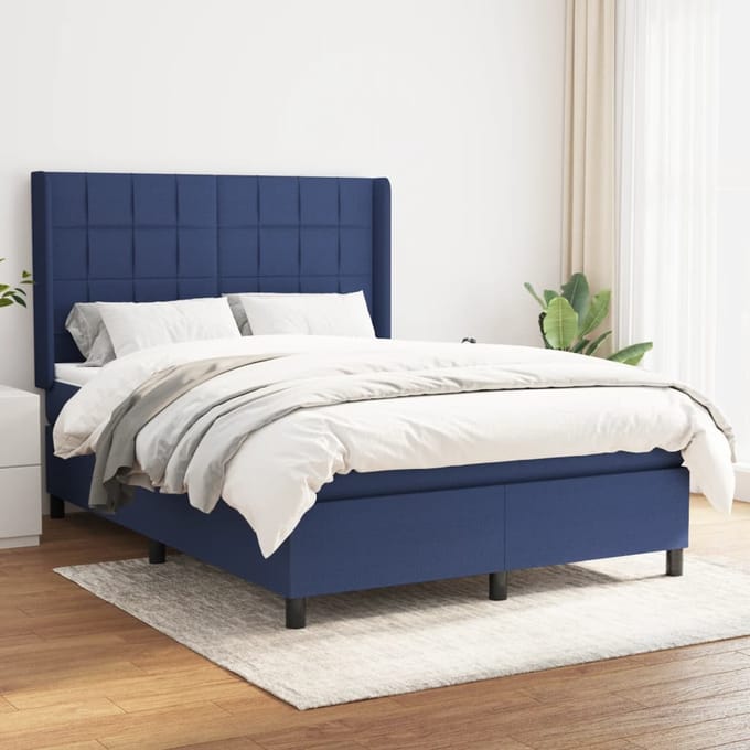 vidaXL - Boxspring - met - matras - stof - blauw - 140x190 - cm