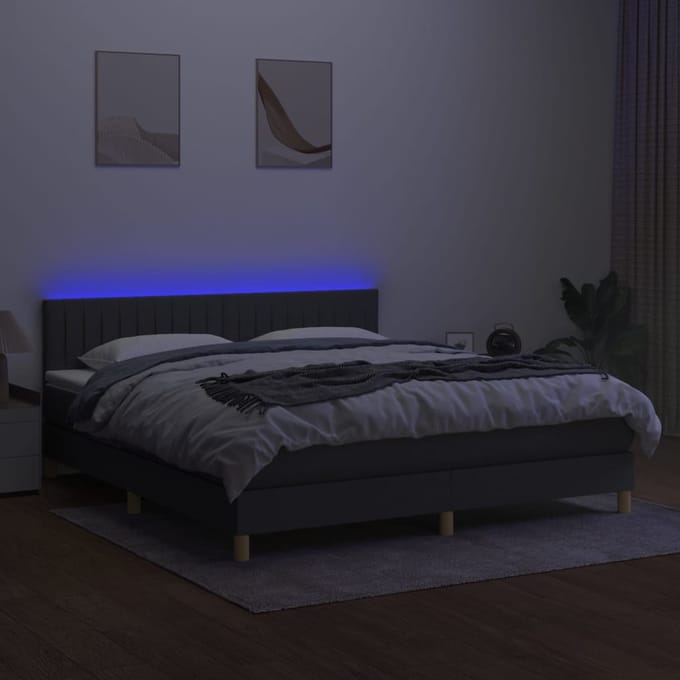 vidaXL - Boxspring - met - matras - en - LED - stof - donkergrijs - 180x200 - cm