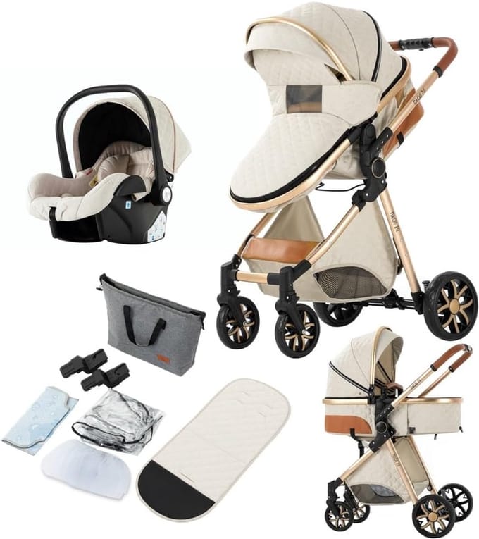 3-in-1 Kinderwagen met Omkeerbare Stoel en Veel Accessoires