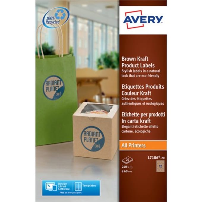 Huismerk Avery L7106-20 Rond Etiket 60mm Bruin