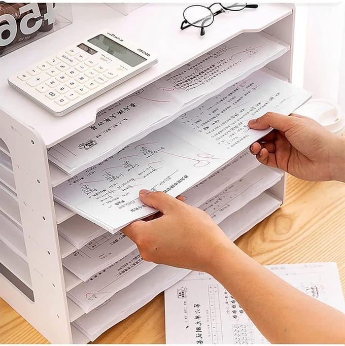 Papierhouder A3 - Bureaubestandhouder - Bureau organiseren - 7 compartimenten - 44 cm breed - Wit