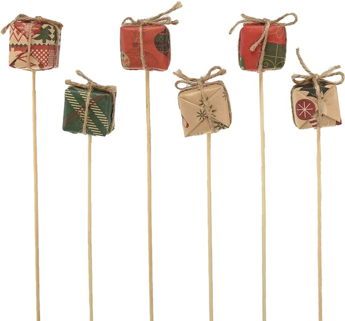 Bloemplug cadeau rood groen beige naturel 3,5cm 12 st, 12 Stück