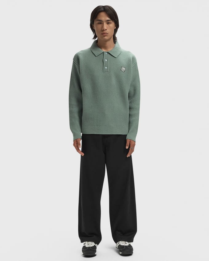 FOX HEAD WOOL RIBBED POLO JUMPER