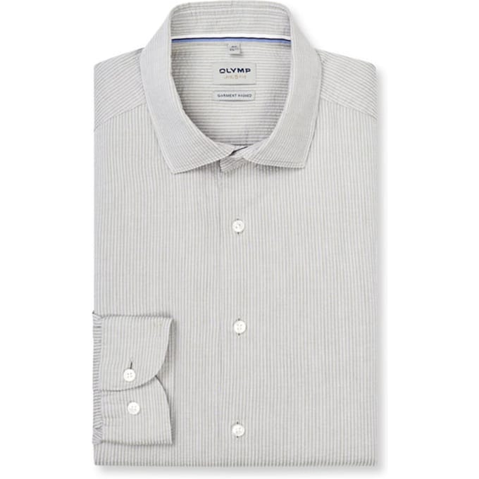 OLYMP Level Five garment washed Overhemd, Body Fit, Kent, Olijfgroen