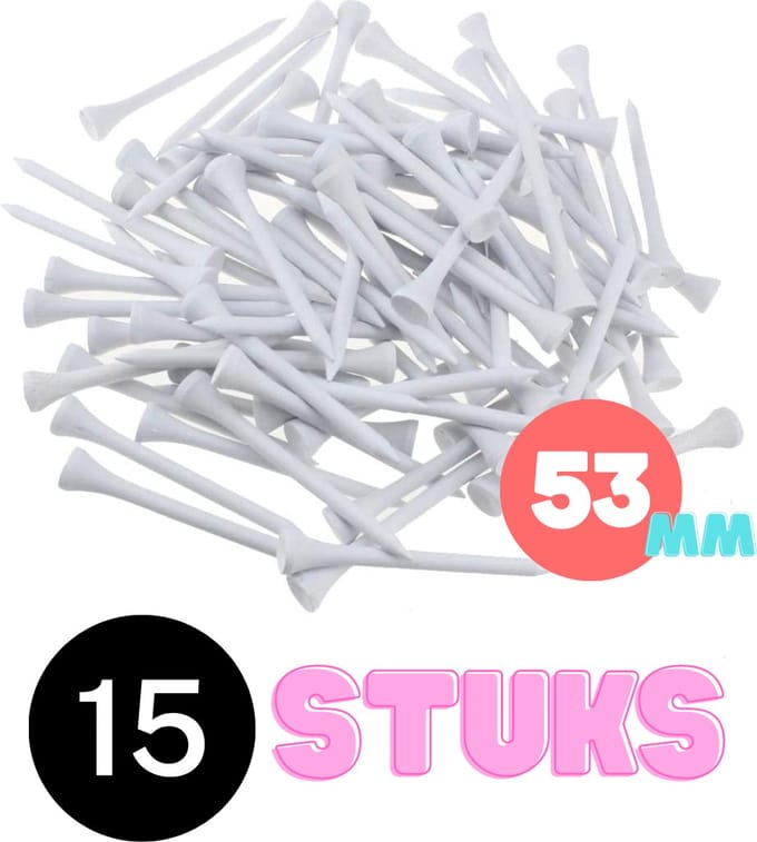 Golf tees hout - 15 stuks - 53mm - Wit - Golf accesoires - Golfset - Golftees - Golftee - Golfaccesoires