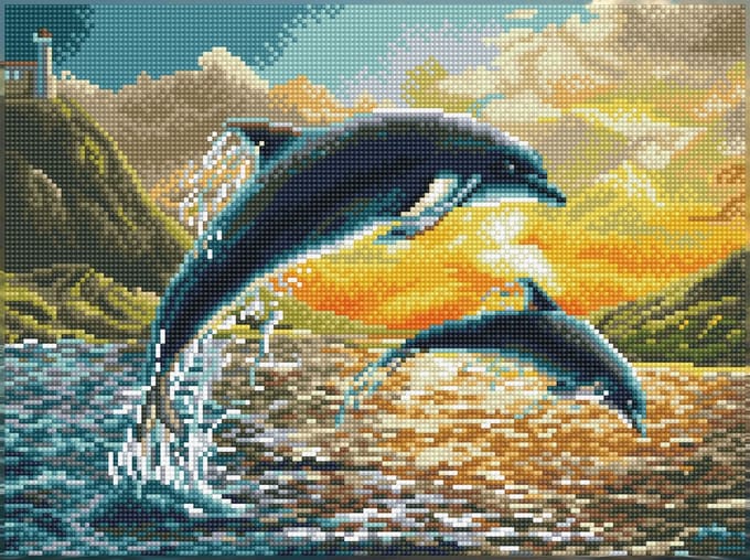 DIAMOND DOTZ Dolphin Sunset - Diamond Painting - 18.369 Dotz - 42x32 cm