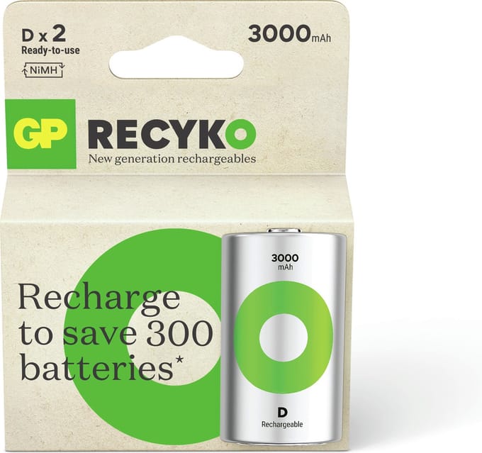 GP Recyko NiMH 3000mAh D 2's Paper Box - Green