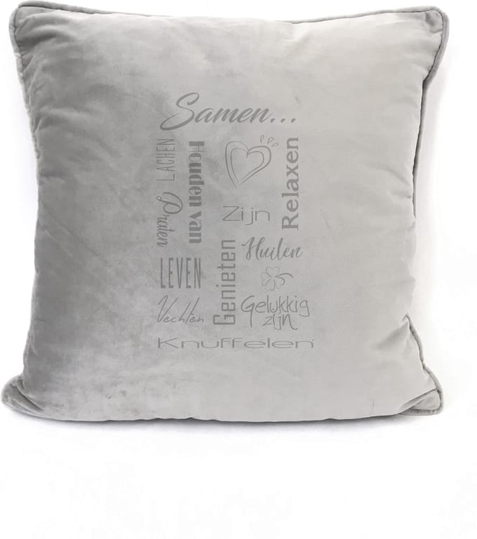 Grijs sierkussen Velours - 45x45cm - Met Tekst: Samen. Cadeau-bruiloft-trouwdag-samenwonen.