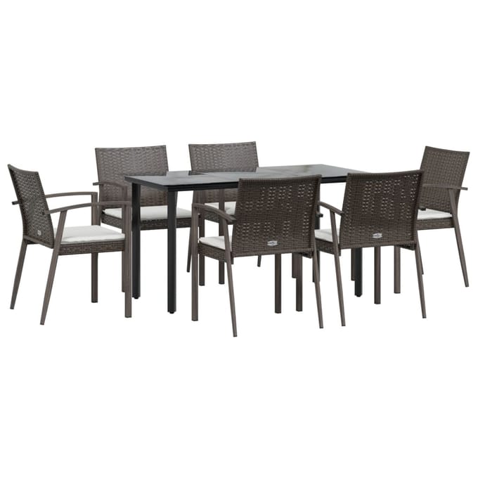 vidaXL - 7-delige - Tuinset - met - kussens - poly - rattan - en - staal