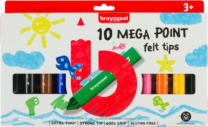 Viltstift bruynzeel kids mega point 10st ass | 12 stuks