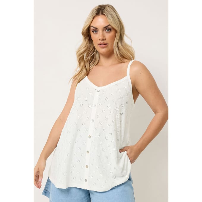 Yours Witte Mouwloze Top Met Broderie Anglaise Size 54-56