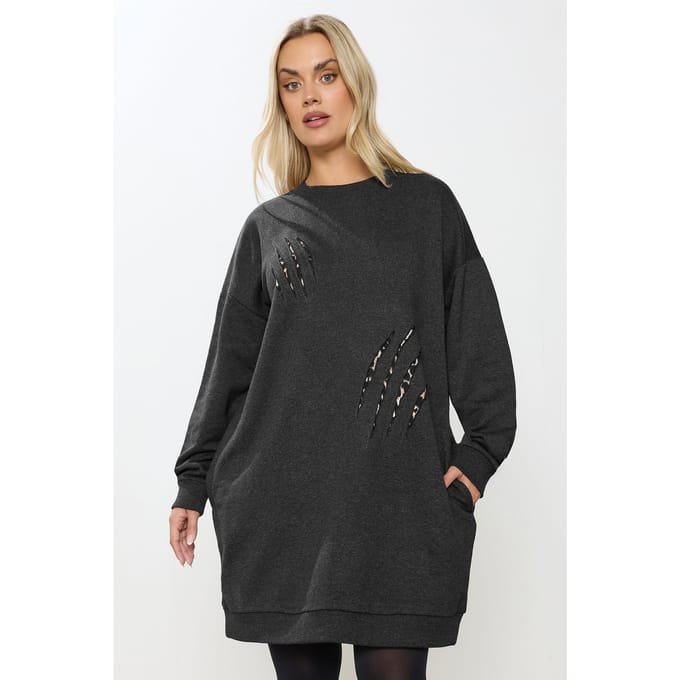 Yours Grey Leopard Slash Sweatshirtjurk Size 58-60