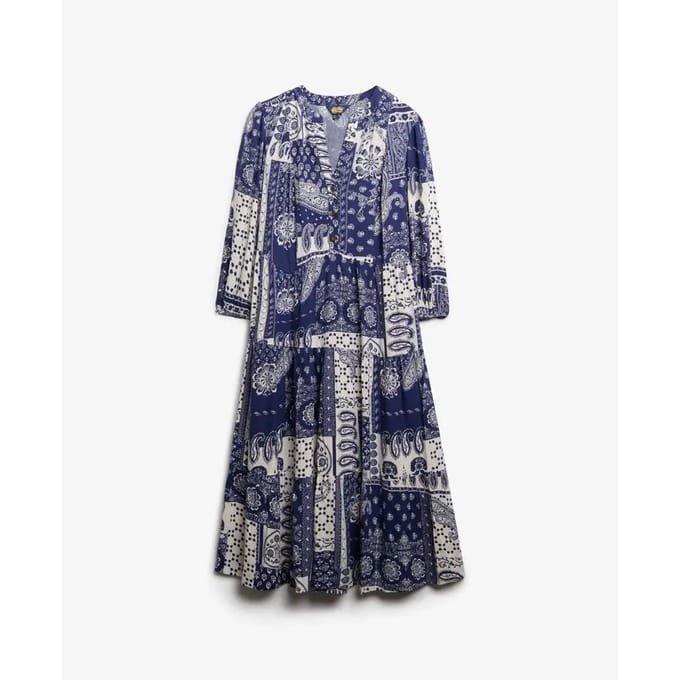 Superdry - Geweven midi-jurk in laagjes - Dames - Jurken