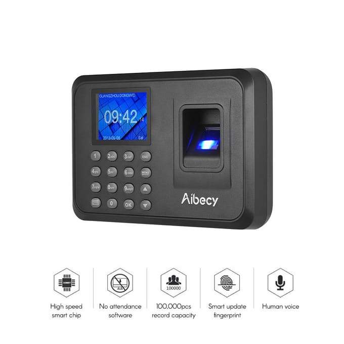 Machine biométrique de présence de mot de passe d'empreinte digitale d'aibecy avec l'employé d'écran d'affichage à cristaux liquides de 2.4 pouces EU Plug noir