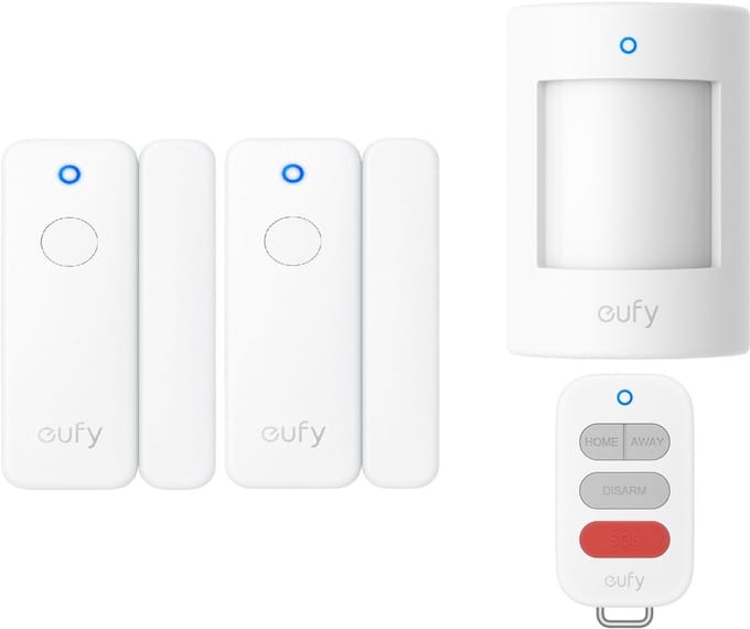 eufy Slim Beveiligingsset E20 2× Deursensor + Bewegingssensor + Afstandsbediening Key Fob｜Direct Alarm ( Vereist HomeBase)