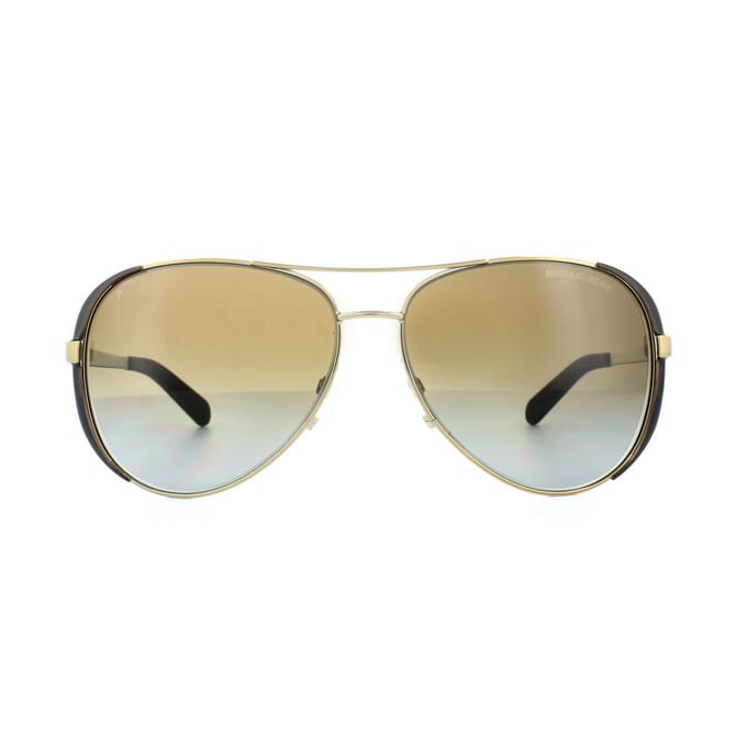 Michael Kors Aviator Womens Gold Dark Chocolate Brown Gradiënt Polariseerde zonnebril