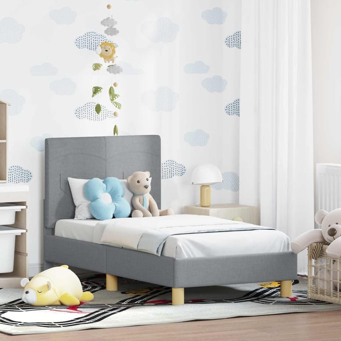 vidaXL - Peuterbedframe - met - hoofdboard - Lichtgrijs - 70 - x - 140 - cm - Stof
