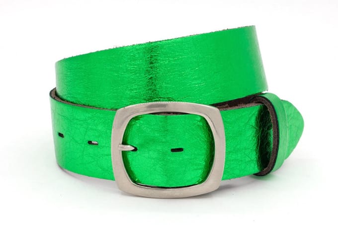 Dames jeans riem groen metallic - 4 cm breed - Leer - Jeans riem - Casual - Maat 70