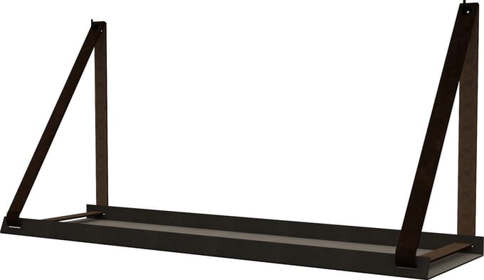 Handles and more -  Stalen wandplank zwart 70cm + leren plankdragers Donkerbruin